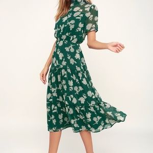 Lulus Floral Dark Green Midi Dress